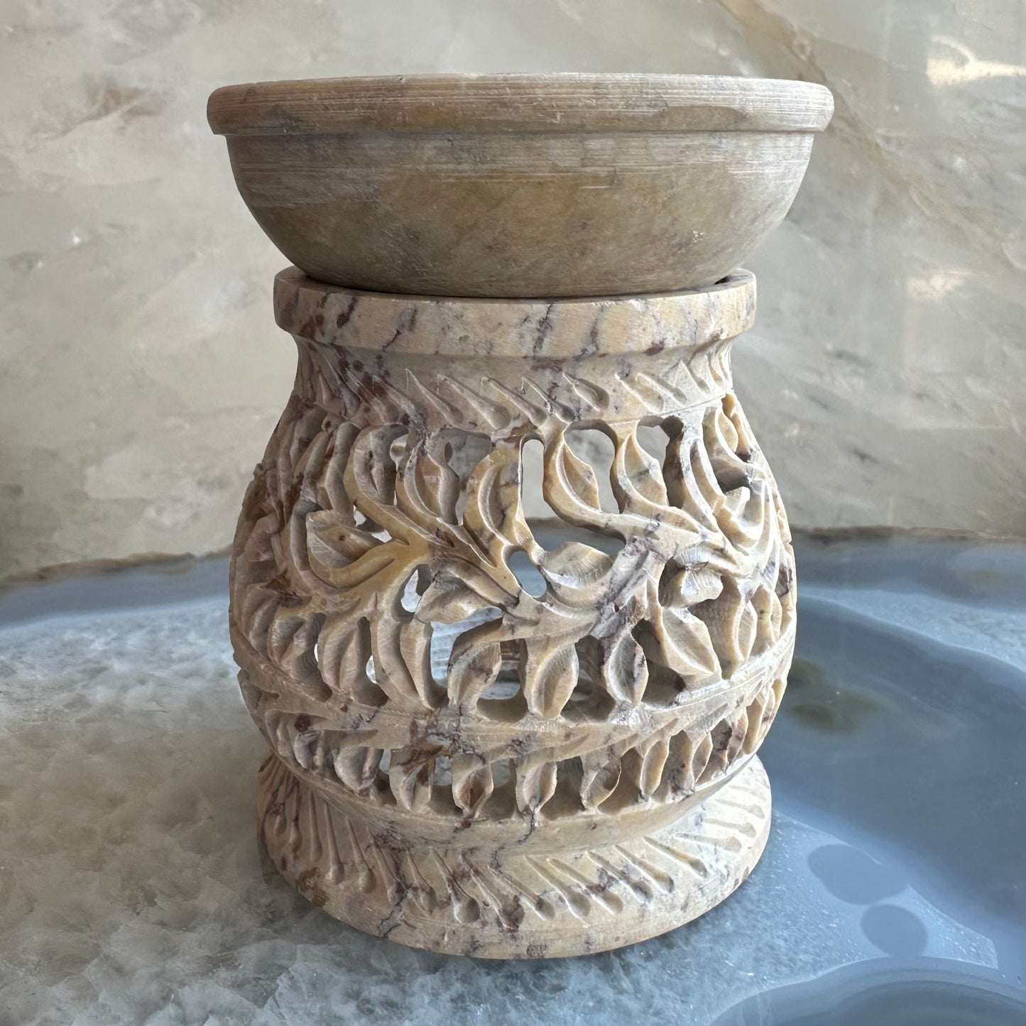 Carved Soapstone Essential Oil Burner 3"