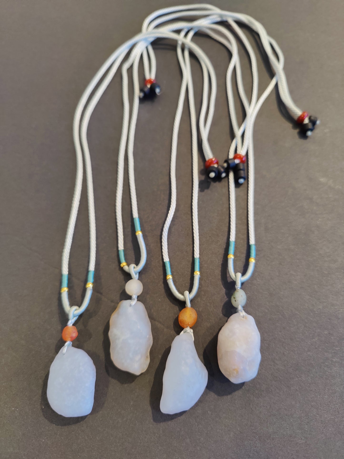 Blue Chalcedony Gobi Desert Raw Stone Pendant with Adjustable Cord Necklace 28"