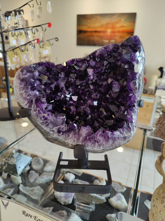 Amethyst Geode Sculpture with Wrought Iron Display Stand