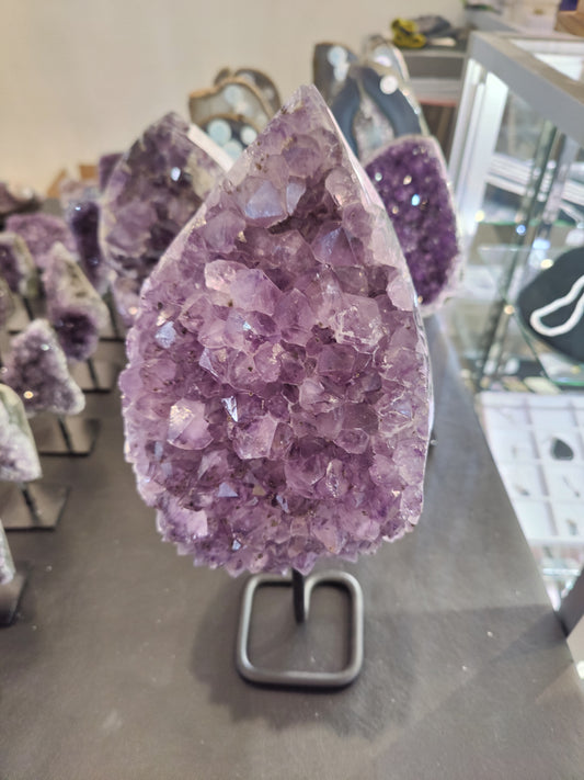 Amethyst Crystal Geode on Metal Stand