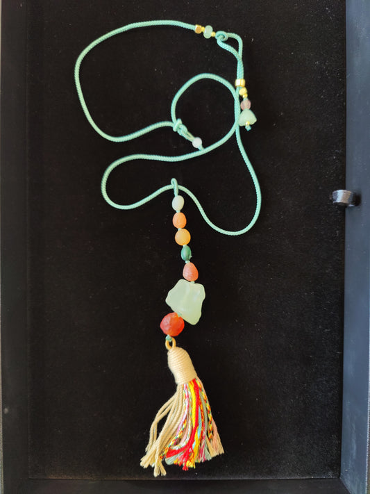 Gobi Desert Green Moss Agate Pendant Necklace with Candy Agate Beads