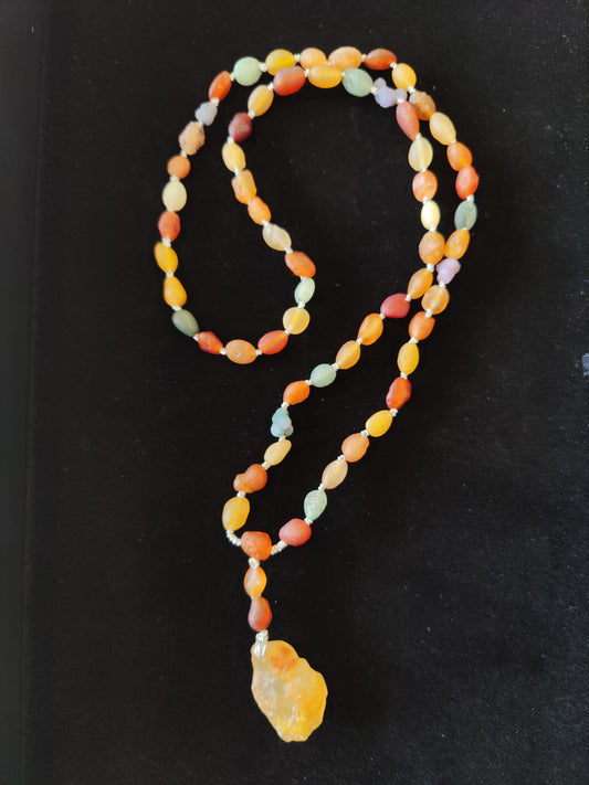Gobi Desert Candy Agate Bead Necklace with Candy Agate Pendant