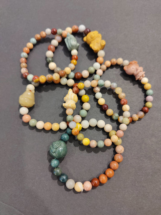 Jasper Multi-Color Bead Bracelet with Animal Charm
