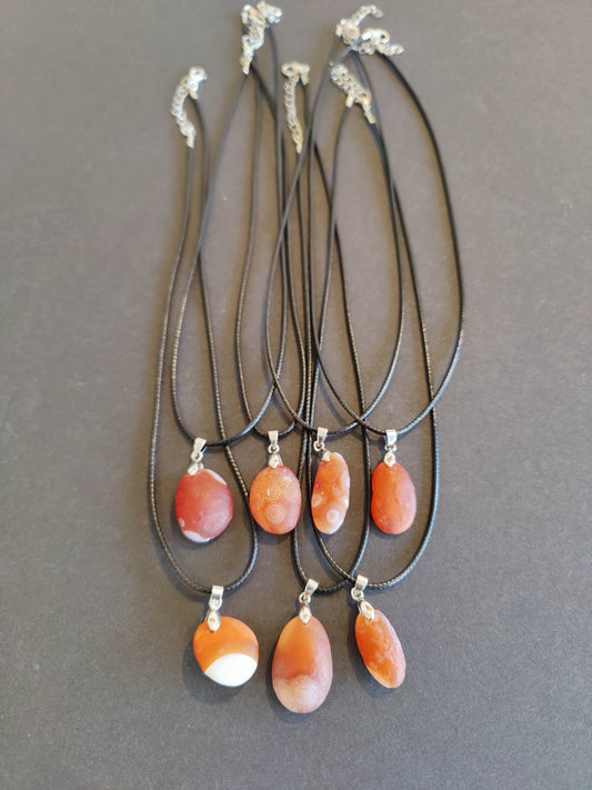 Red Carnelian Gobi Desert Raw Agate Pendant with Black Cord Necklace 18"