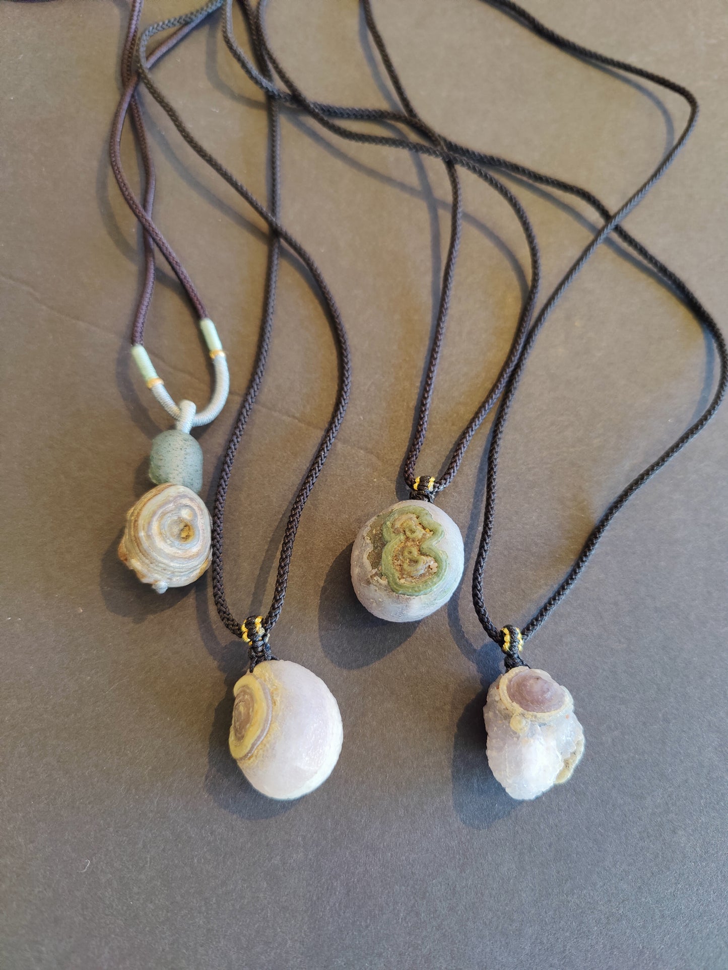 Gobi Desert Eye Agate Pendant on Black Cord Necklace