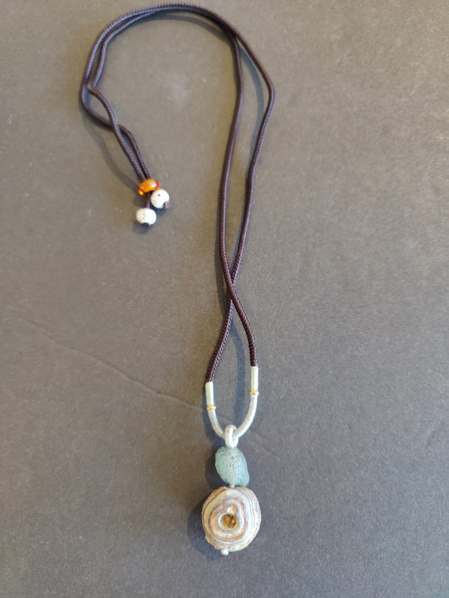 Gobi Desert Eye Agate Pendant on Black Cord Necklace