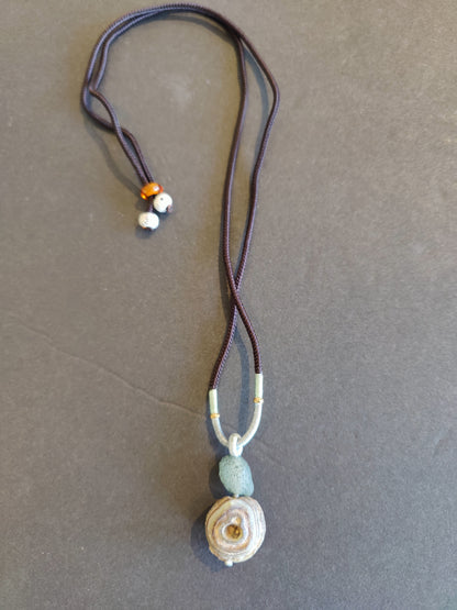 Gobi Desert Eye Agate Pendant on Black Cord Necklace