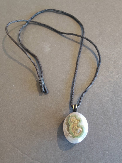 Gobi Desert Eye Agate Pendant on Black Cord Necklace
