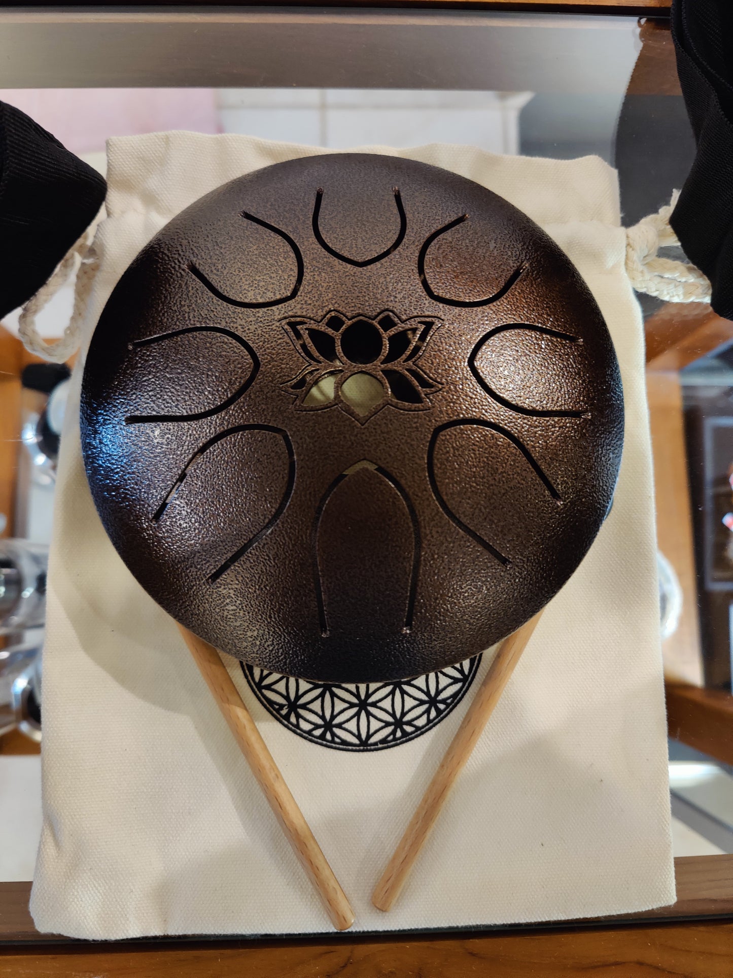 Metal Tongue 6" Lotus Flower Drum with Bag and Drumsticks