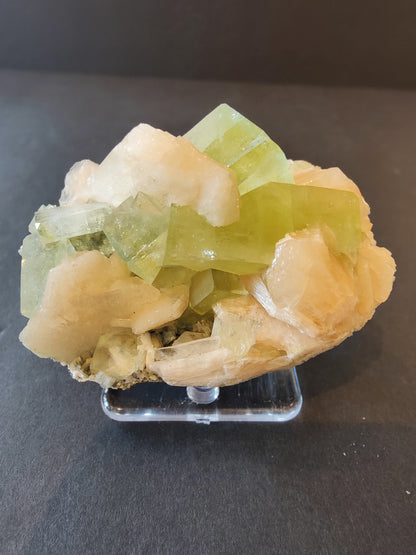 Green Apophyllite Cubes with Peach Stilbite on Heulandite Specimen 169g