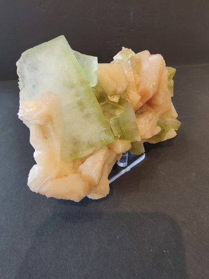 Green Apophyllite Cubes with Peach Stilbite Specimen 474g