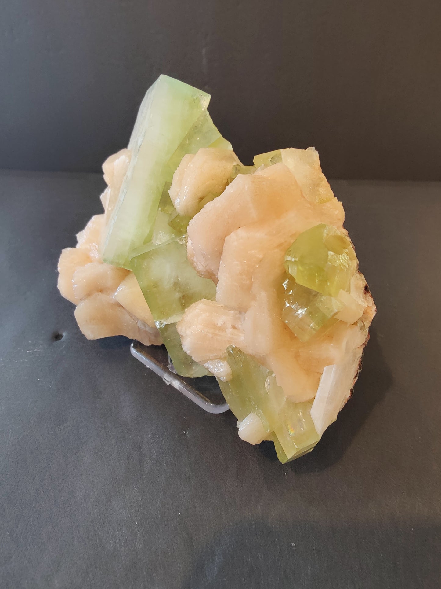 Green Apophyllite Cubes with Peach Stilbite Specimen 474g
