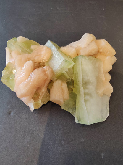 Green Apophyllite Cubes with Peach Stilbite Specimen 474g