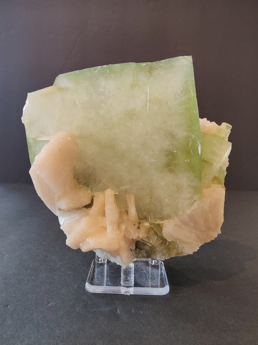 Green Apophyllite Cube with Peach Stilbite Specimen 758g