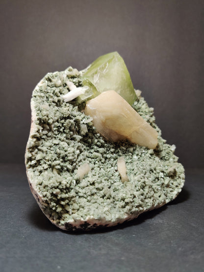 Green Apophyllite Cubes with Peach Stilbite on Heulandite Specimen 1,182g