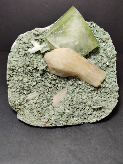 Green Apophyllite Cubes with Peach Stilbite on Heulandite Specimen 1,182g