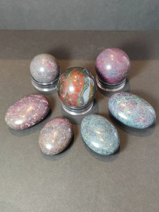 Ruby Kyanite Polished Spheres & Palmstones