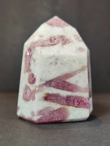 Rubellite (Pink Tourmaline) in Quartz Polished Obelisk Tower Sculpture