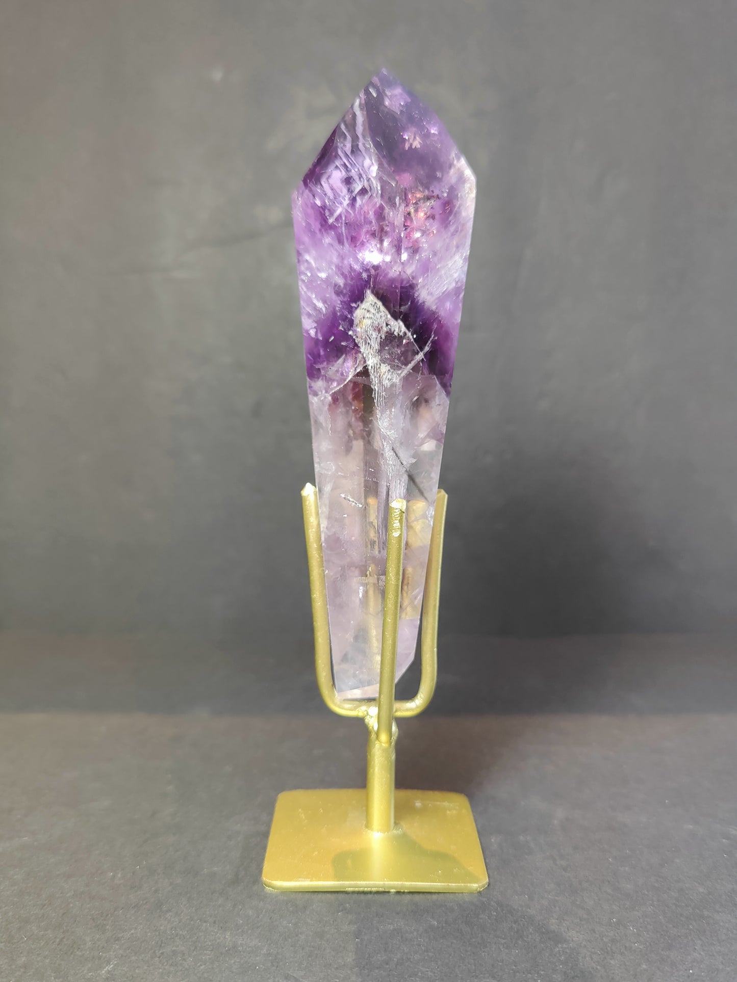 Amethyst Polished Scepter Wand on Metal Stand