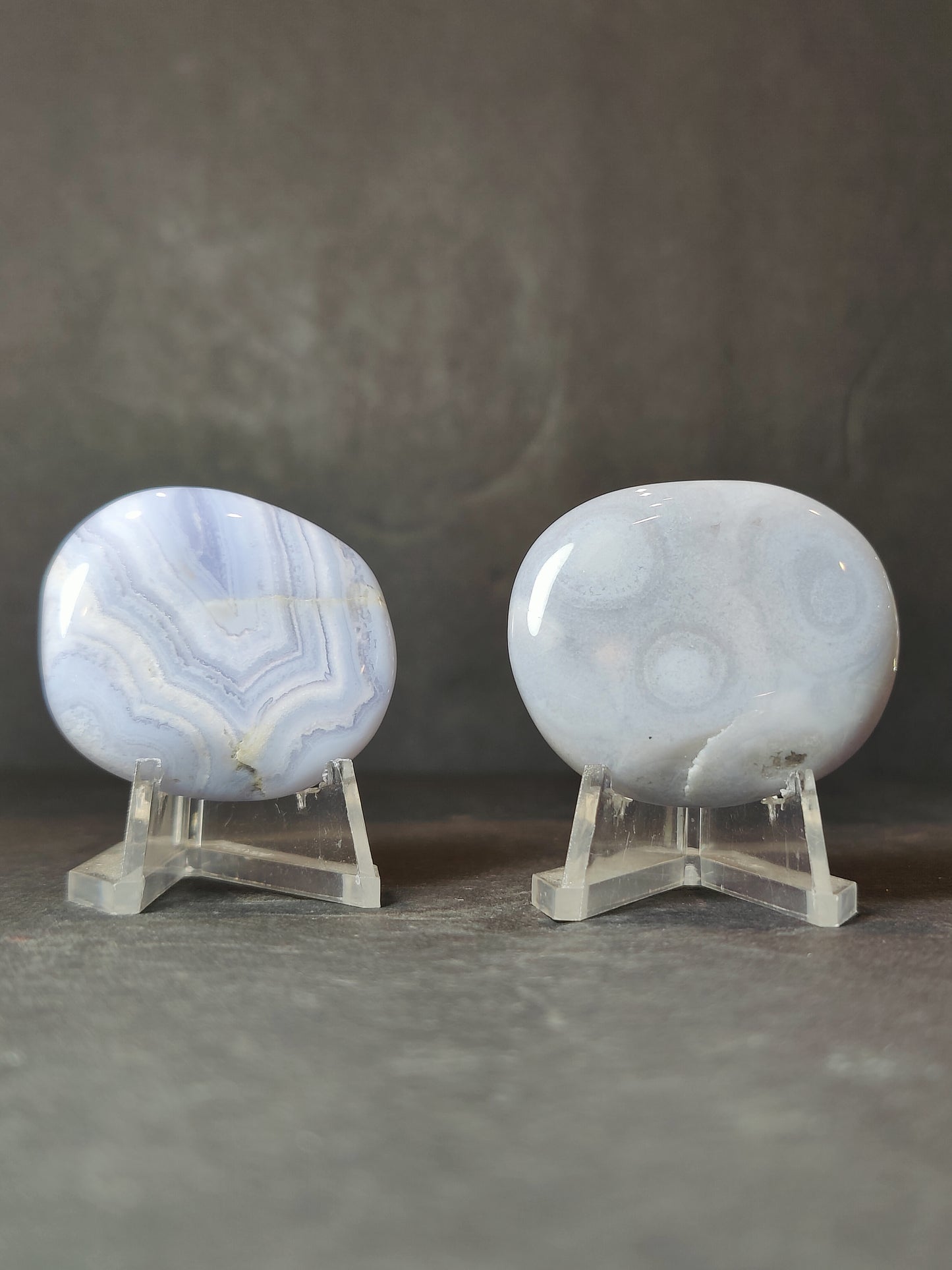 Blue Lace Agate Palmstone | Natural Crystal Palm Stone | Rare Earth Gallery