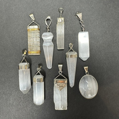 Selenite Pendant in Sterling Silver Clasp