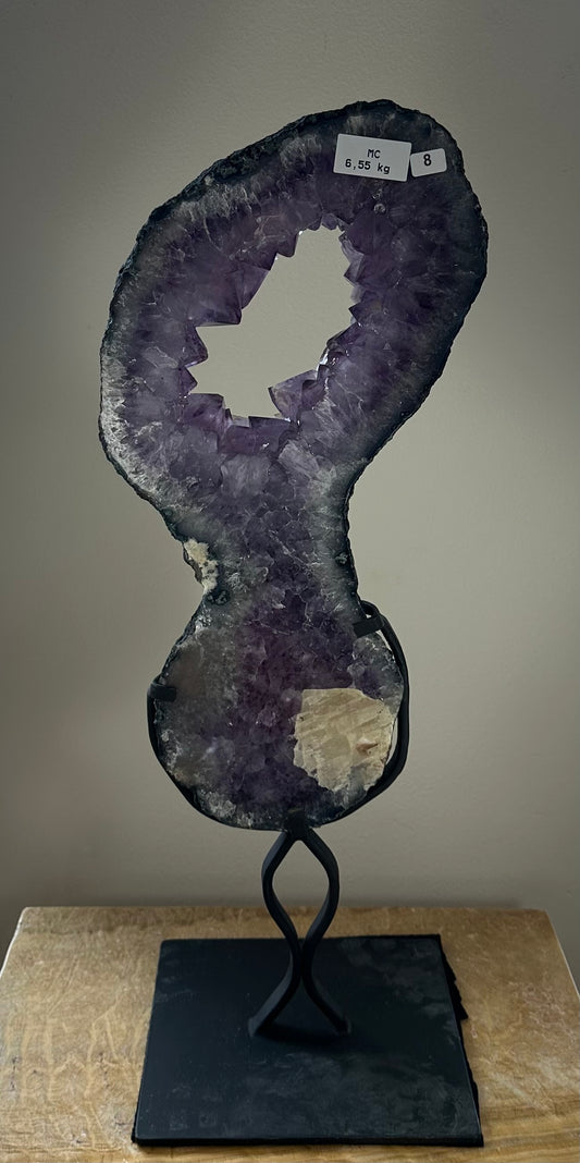 Amethyst Crystal Ring Geode Slice on Metal Base