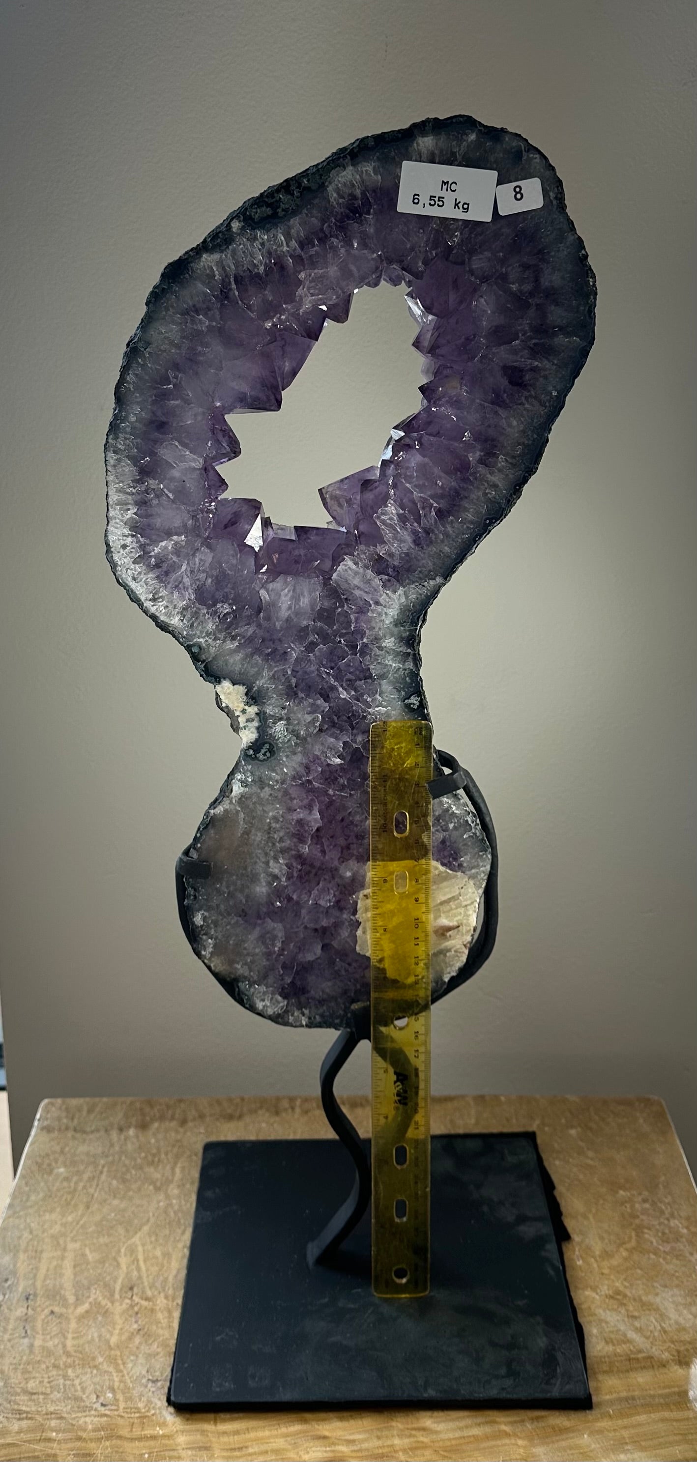 Amethyst Crystal Ring Geode Slice on Metal Base