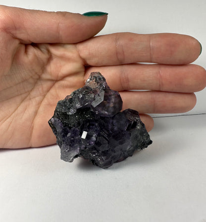 Purple Dodecahedral Fluorite with Calcite on matrix