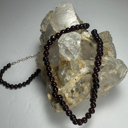 Red Garnet Round Bead Necklace