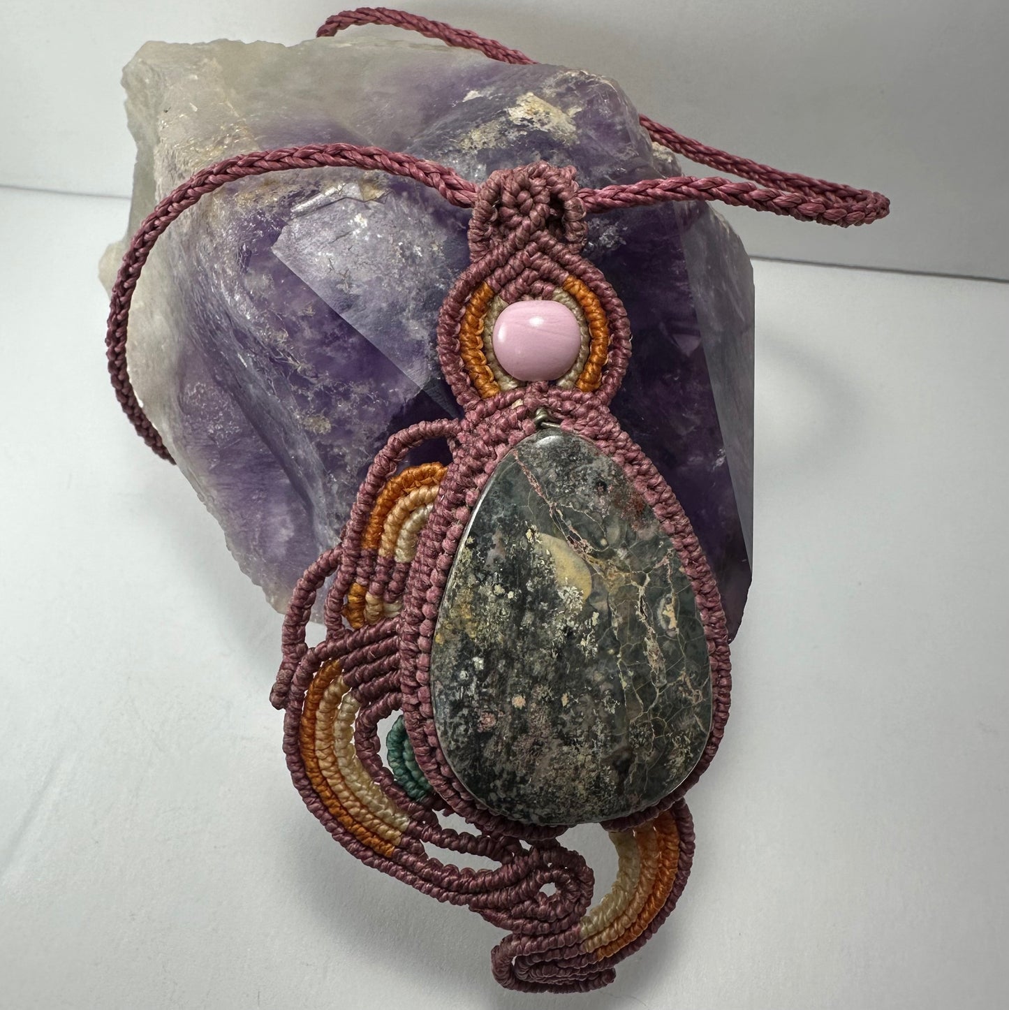 Handmade Rhodonite Macrame Necklace