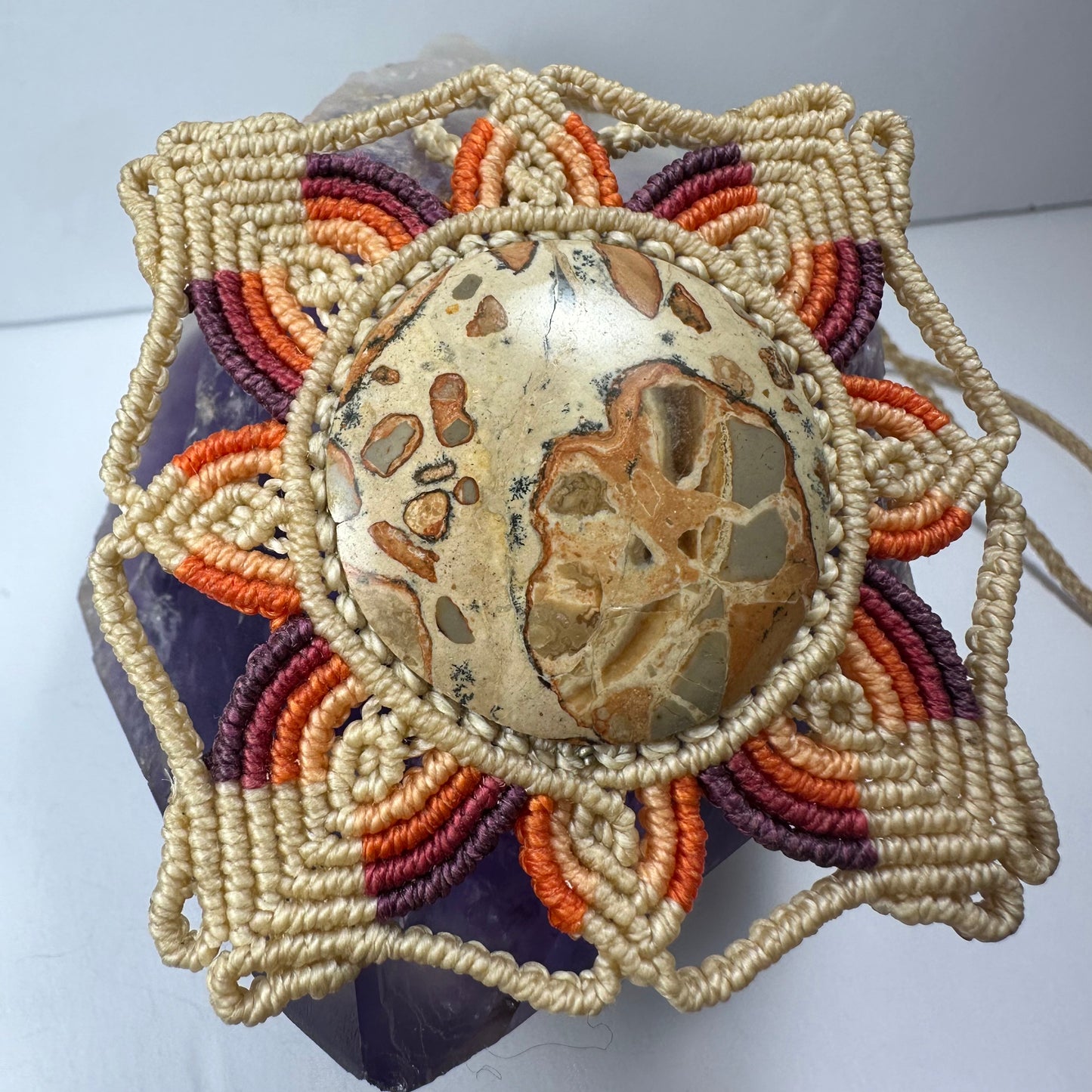 Hand Woven Flower Necklace with Jasper Cabochon