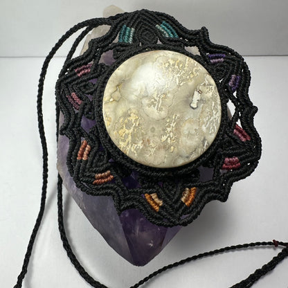 Hand Woven Flower Necklace with Jasper Cabochon