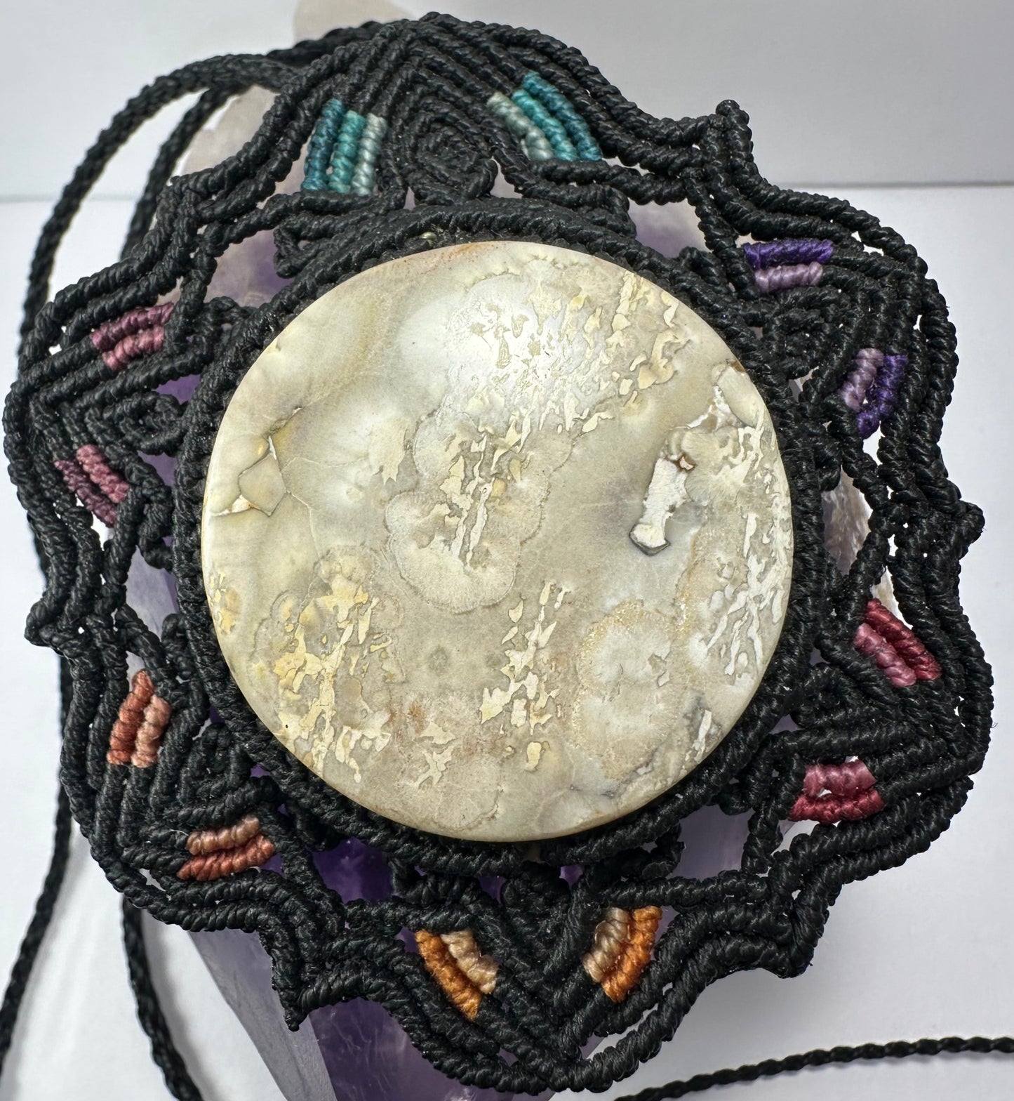 Hand Woven Flower Necklace with Jasper Cabochon