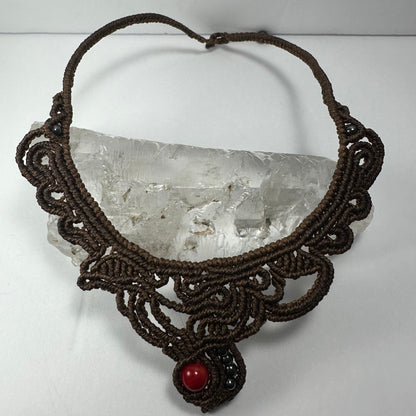 Handmade Macrame Choker with Coral Bead