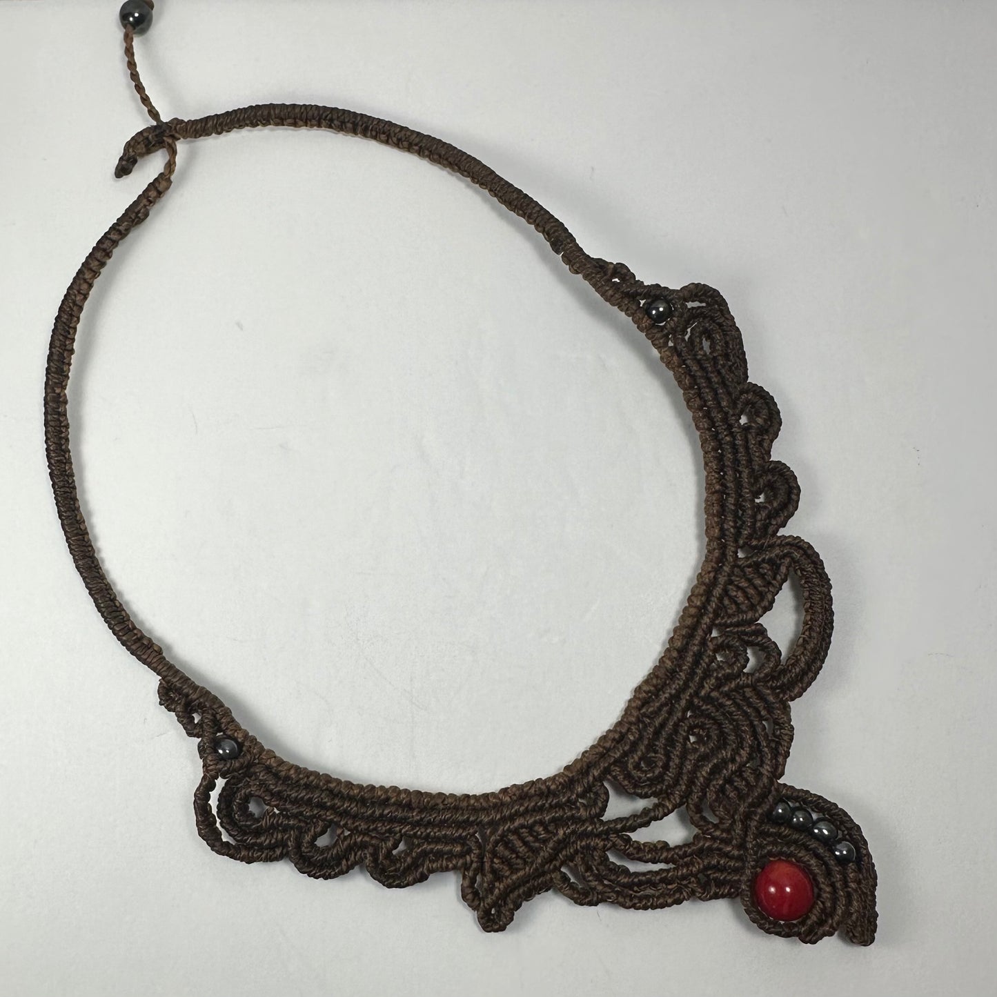 Handmade Macrame Choker with Coral Bead