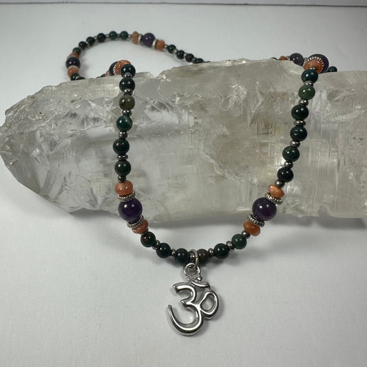 Handmade Bead Necklace with Silver 'Om' Pendant