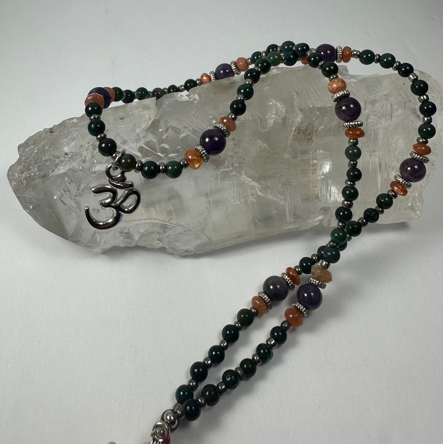 Handmade Bead Necklace with Silver 'Om' Pendant