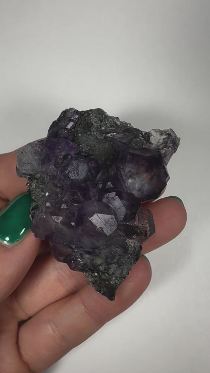 Purple Dodecahedral Fluorite with Calcite on matrix