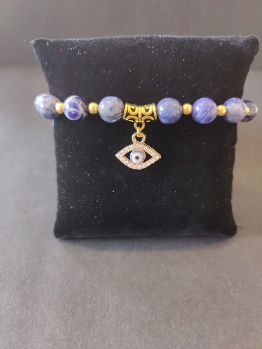 Evil Eye Charm Sodalite Beaded Bracelet